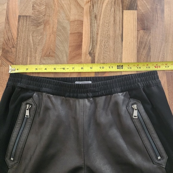 VINCE Black Genuine Leather Crepe Mixed Media Jogger Pants Size Large - Picture 10 of 14